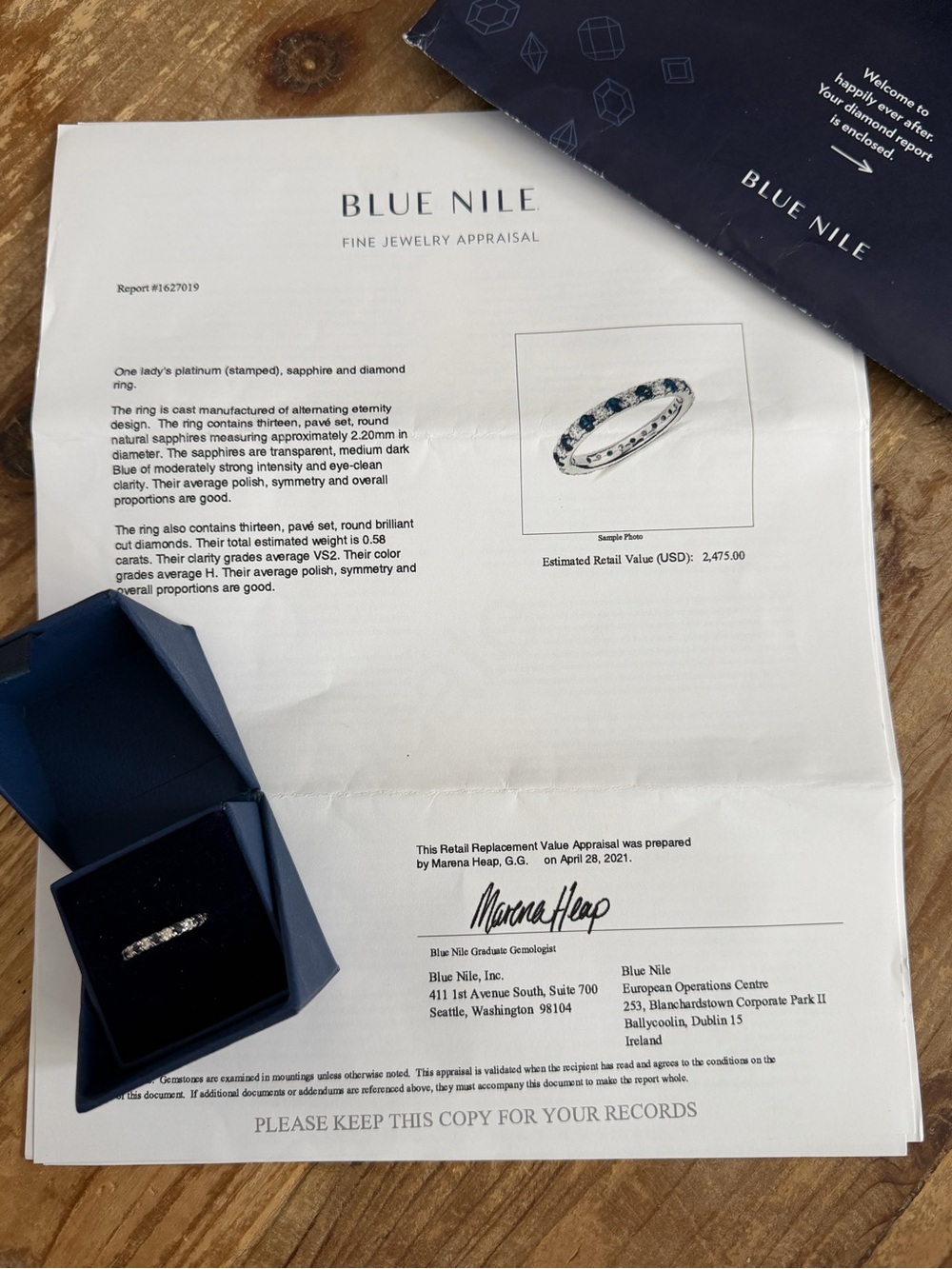 Platinum Sapphire and Diamond Eternity Ring - Blue Size 6.5
